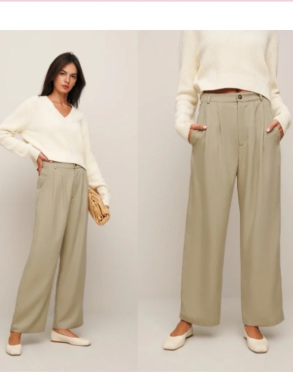 Reformation NWT Light Khaki Mason High Rise Relaxed Leg Cropped Pants Size 10